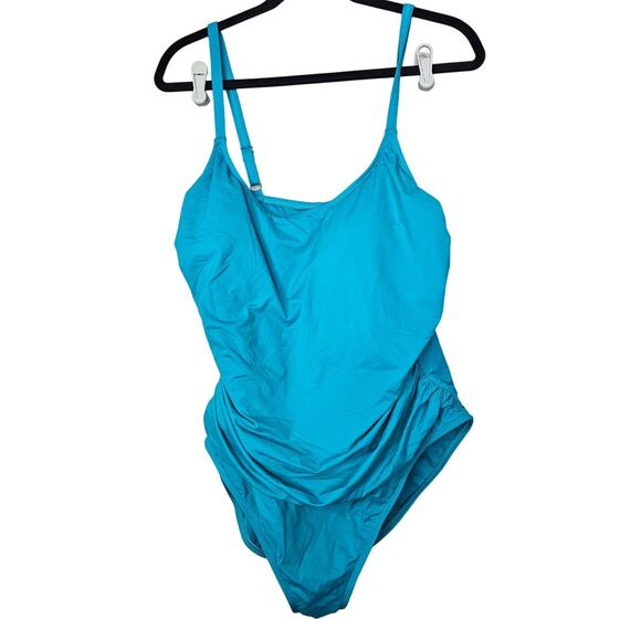 NEW La Blanca 20W Turquoise One Piece Ruched Swimsuit Coastal Beach Pool - Picture 1 of 5